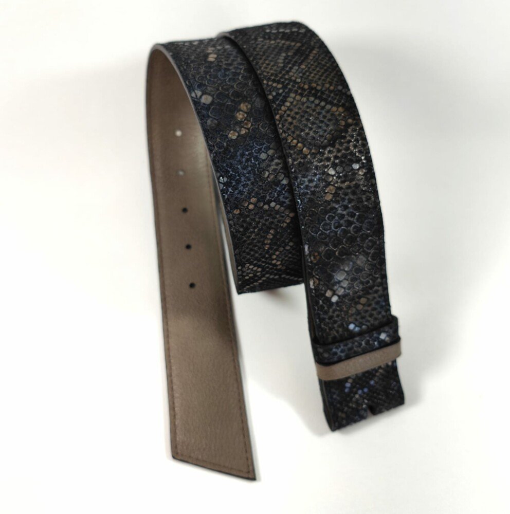 Ceinture reversible femme Motif "python" Bleu  / Gris taupé